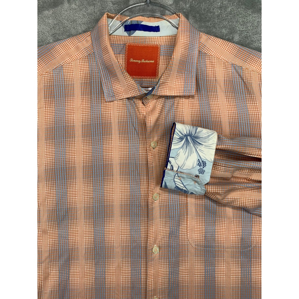 Tommy Bahama Plaid Shirt Men XL Long Sleeve Flip Cuff Camp Resort Casual